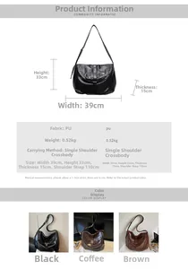 Detailed dimension guide for large PU leather hobo bag showing size and color options
