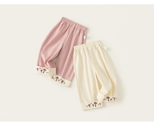 Pantaloni bimbi foderati in pile con stampe a fungo, vita elastica e gamba dritta calda