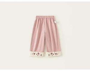 Ricamo dettagliato di motivi a fungo sull'orlo dei pantaloni rosa per bambina