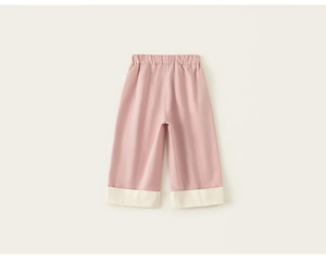 Vista posteriore dei pantaloni termici invernali per bambini rosa e beige foderati in pile