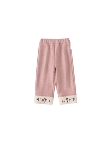 Χειμερινό πλεκτό παντελόνι για κορίτσια σε dusty rose με επένδυση fleece και κέντημα μανιτάρι