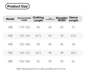 Size chart for girls' casual knit sweater showing measurements from sizes 120 to 160