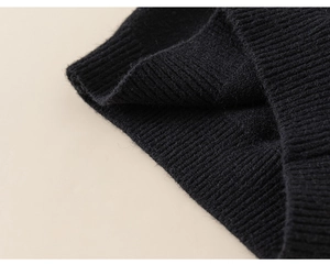 Detailed macro shot of the black rib-knit cuff showing thick wool texture and elasticity