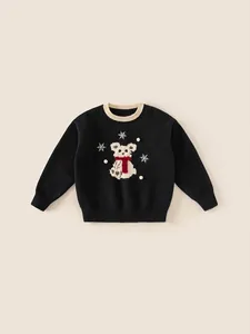 Girls Casual Christmas Knitted Sweater Cute Polar Bear Pattern Winter Warm Thickened Round Neck Pullover For Kids Toddlers