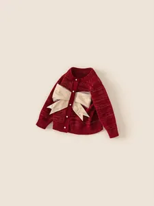 Cardigan in maglia rossa per bambina con fiocco in rete e bottoni di perle festivi