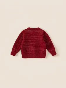 Cardigan in maglia rossa per bambine con fiocchi e bordi a coste per Capodanno