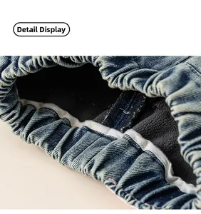 Vue détaillée de la taille élastique d'un jean en denim doublé polaire pour enfants