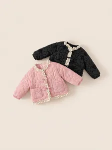 Giacca Imbottita Trapuntata in Nylon Poliestere da Ragazza Stile Vintage Con Volant Cappotto di Cotone Ispessito Farfalla