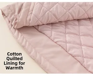 Detail of pink diamond-quilted lining for kids winter jacket with thermal padding