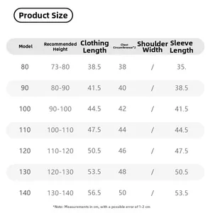 Size chart table for girls winter hooded coat including height and length measurements