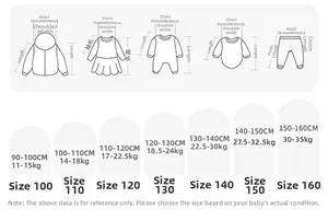 Comprehensive boys fashion pants size chart with body measurements for height 90cm to 160cm