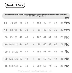 Detailed size chart for children fleece hoodie set showing measurements in centimeters