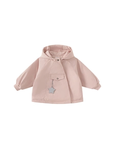 Pink hooded winter jacket for girls with star charm and large front pockets