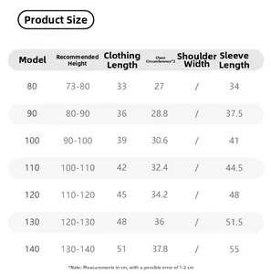 Tabella taglie dettagliata per maglia termica da bambina con altezza da 73 cm a 140 cm