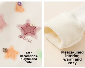 Detail showing the thick fleece lining and star patterned fabric of children top