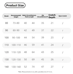 Detailed size chart for boys winter fleece sweatpants showing height and measurements