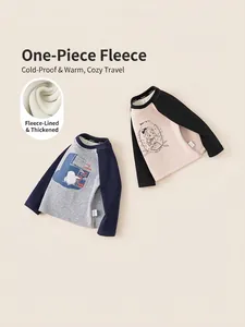 Magliette termiche spesse a maniche lunghe foderate in pile con stampe di orsi e bambine