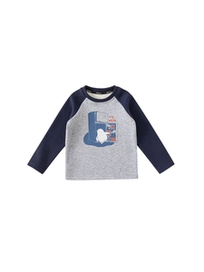 Maglietta a maniche raglan per bambini con stampa di pinguino e corpo grigio