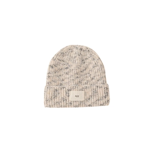 Kids chunky knit beanie with agg patch, beige and grey winter cold hat for girls