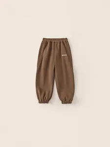 Pantalon de jogging thermique marron pour enfants avec taille élastique et broderie