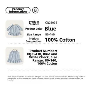 Tabella taglie per abiti bimba 100% cotone a quadretti blu, taglie da 80 a 140