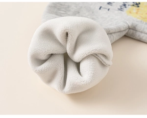 Close-up of kids grey sweatshirt with warm white fleece lining and ribbed cuff detail