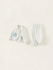 Kids long-sleeved sweatshirt and pants set in grey with cartoon monster print