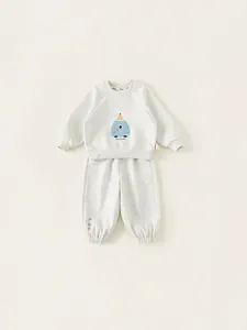 Kids' cartoon graphic sweatshirt and joggers set in light grey soft knit fabric