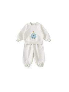 Kids long sleeve sports suit with light grey cartoon monster sweatshirt and joggers
