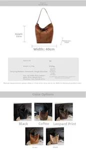 Tableau détaillé des tailles et dimensions du grand sac cabas vintage léopard