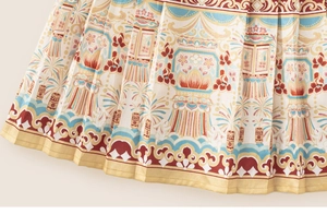 Detailed view of traditional Chinese pleats with festive red lanterns and rabbit motifs
