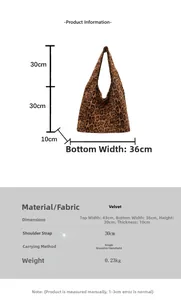 Detailed product dimensions and material specs for the leopard print tote bag