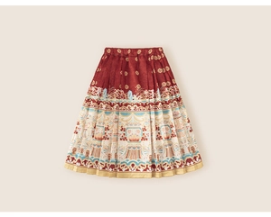 Detailed close-up of traditional Chinese Mamian skirt with golden floral embroidery patterns