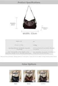 Detailed dimensions and daily usage display of large PU leather tote bag in three colors