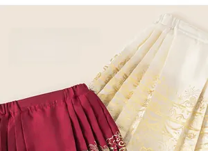 Detailed view of traditional Chinese Mamian skirts for girls with golden flower patterns