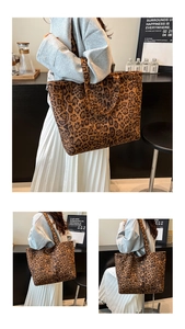 Vista dettagliata della borsa tote con stampa leopardata in tela spessa per il pendolarismo