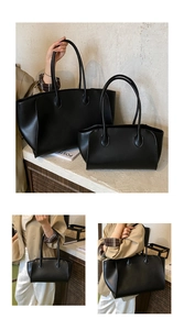 Minimalistisches schwarzes Leder-Tote-Bag-Set in groß und klein für den täglichen Pendelverkehr