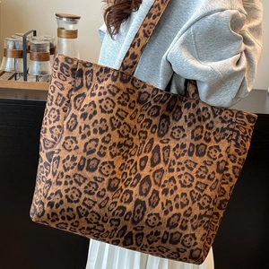 Grande borsa tote da donna con stampa leopardata in tela per uso quotidiano e scuola