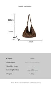 Specifica tecnica dettagliata della borsa tote in tela leopardata con dimensioni
