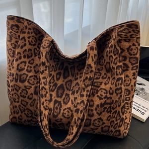 Grande borsa tote con stampa leopardata da donna, borsa a spalla capiente in tela casual