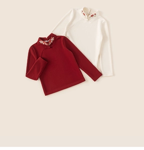 Close-up of traditional Chinese embroidery and knots on thick winter kid jackets