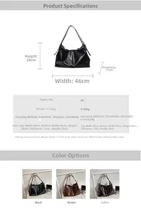 Detailed size chart and product parameters for large PU leather tote bag with dimensions