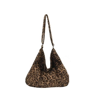 Borsa tote in tela leopardata con spazioso design Hobo e anelli in metallo argento per donna