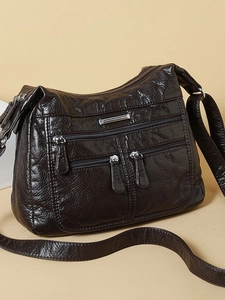 Women Vintage Soft PU Leather Multi-Pocket Crossbody Bag Large Capacity Functional Casual Tote Shoulder Bag Adjustable Strap