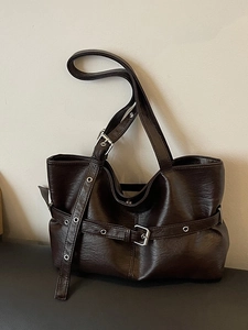 Borsa Tote Vintage in Pelle PU a Grande Capacità per Donna Borsa a Tracolla Pendolare Con Fibbia in Metallo Borsa a Sottoascellare