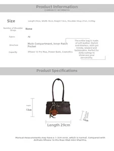 Detailed size specifications of the vintage brown PU shoulder bag with bear charm