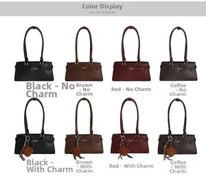 Color options for retro shoulder bags with teddy bear charms in black, brown, red, and coffee