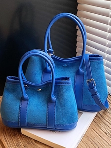 Women Fashion PU Suede Patchwork Bucket Bag Retro Commuter Crossbody Handbag With Adjustable Shoulder Strap Small Tote Bag