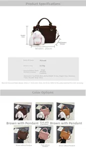 Détail du sac seau compact en similicuir mat avec dimensions et breloque lapin en peluche