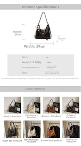 Detailed size specifications and material chart for the multi-functional PU leather tote bag